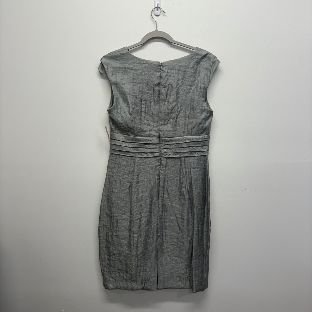 Dressbarn Collection Silver Metallic Faux Wrap Sheath Cocktail Dress Size 12 NWT - Picture 3 of 6